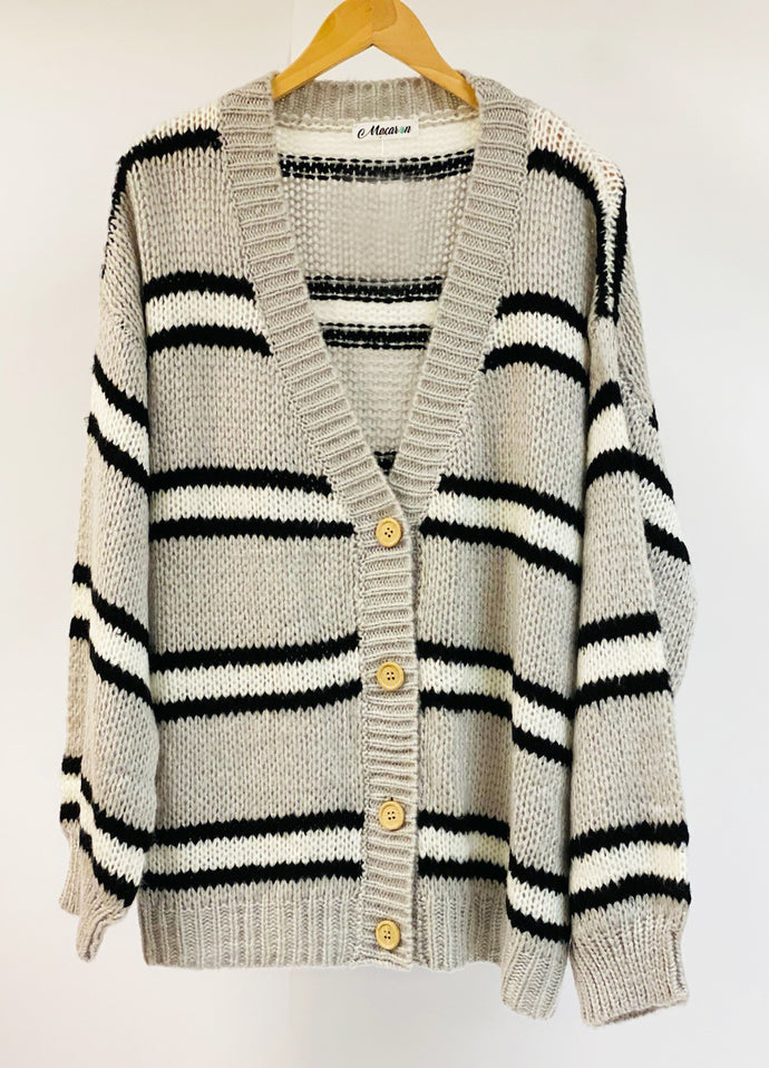 Oversized Striped Button-Front Knit Cardigan Item #93