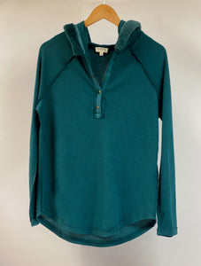 Waffle Knit Henley w/Fur Hoodie Teal Item #92