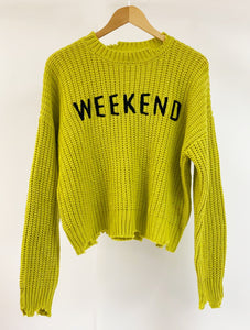 Plus Distressed Weekend Graphic Sweater Item #211