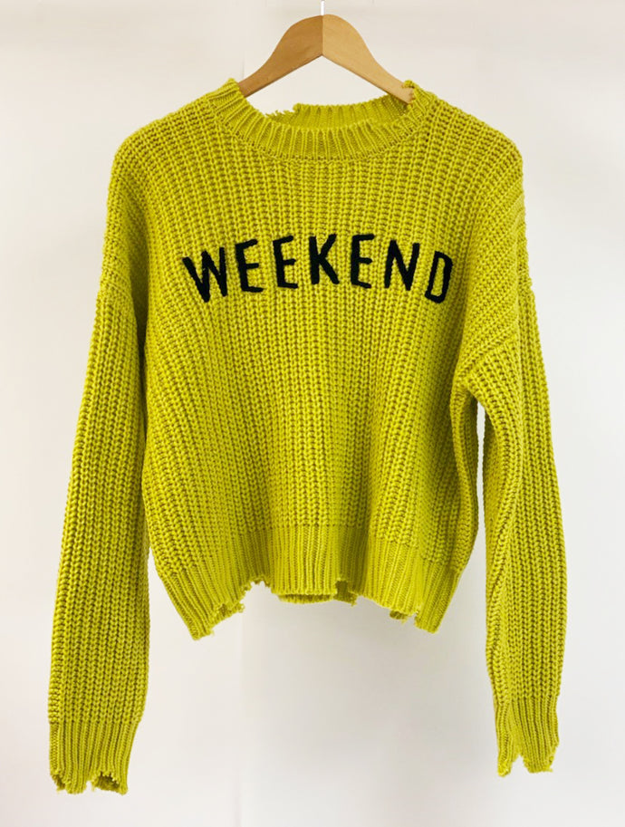 Plus Distressed Weekend Graphic Sweater Item #211